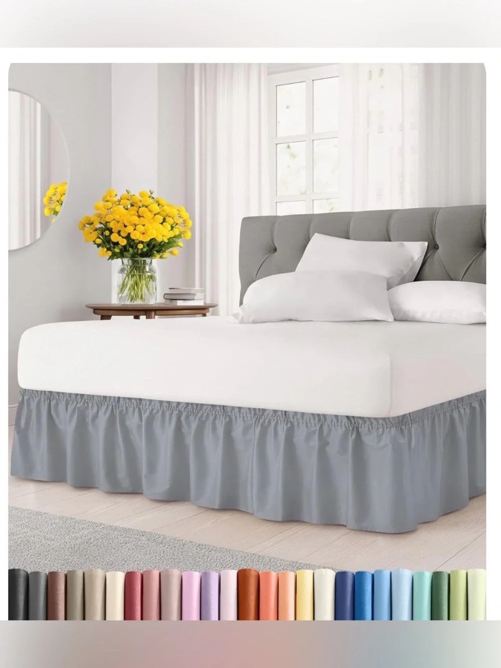 Wrap Around Bed Skirt Dust Ruffle 15” Drop FULL/FULL XL - STEEL BLUE